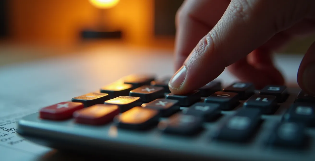 Vue macro de documents fiscaux avec calculatrice montrant des calculs de retraite