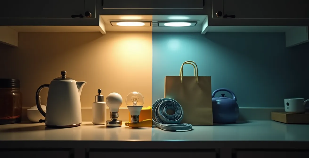 Métaphore visuelle des limites de l'aide dans la cohabitation intergénérationnelle avec objets du quotidien