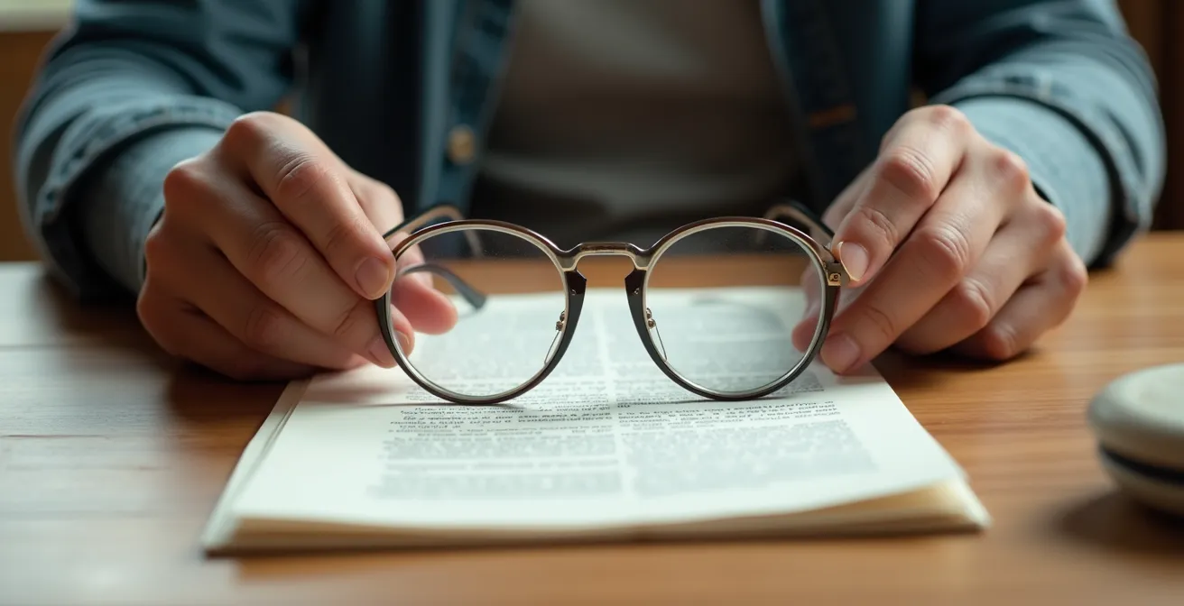 Senior examinant attentivement ses documents fiscaux à son bureau