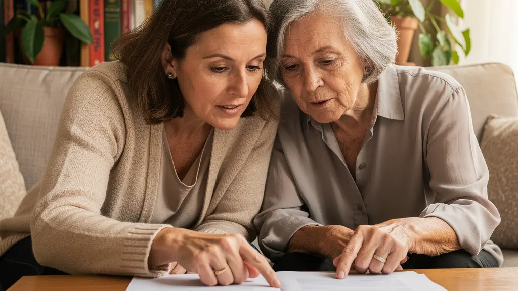 Mère et fille discutant ensemble du choix d'une résidence senior